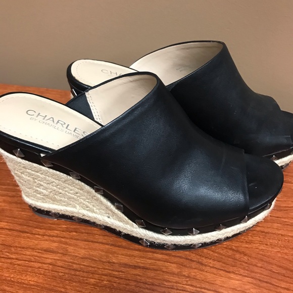 Black Leather Wedges - Picture 3 of 3